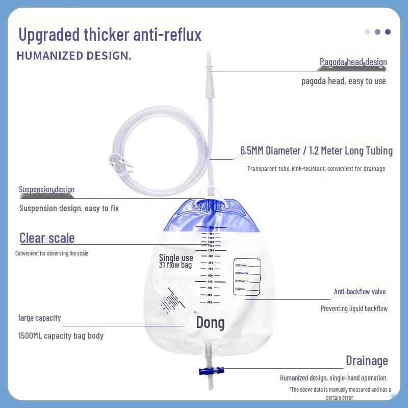 Anti-Reflux Medical Urine Drainage Bag with Bile Tower Connector for Men, Women & Elderly