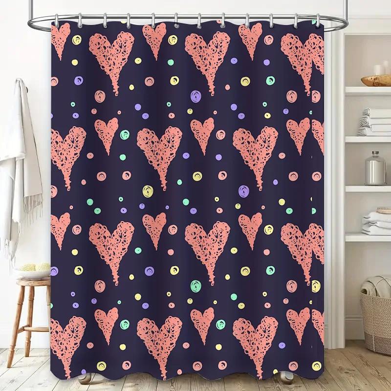 

Modern Bathroom Shower Curtain Waterproof Decorative Heart Pattern With Rainbow Accents In Pink W60H190(CM)-1 Pcs