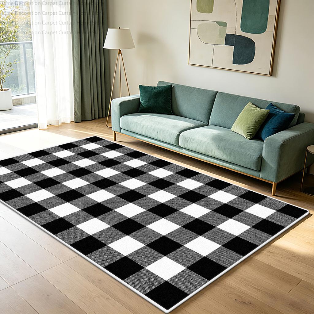 Modern Geometric Checkered Carpet Living Room 3D Large Area Rug Washable Non-slip Soft Floor Mats Bedroom Sofa Side Home Decor