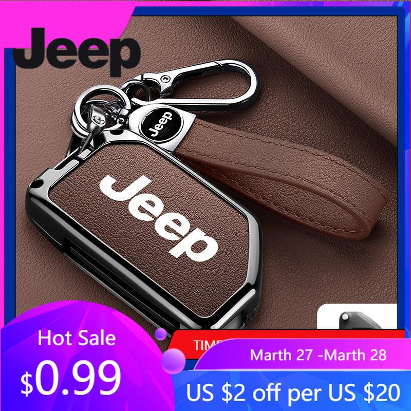For Jeep 2 3 4 Buttons Metal Leather Car Flip Key Case Cover For Jeep Gladiator JT Sahara JLU Wrangler JL Rubicon 2018 2019 A
