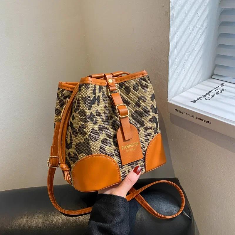 Leopard Small PU Leather Women Bucket Crossbody Bags  Fall Designer Shoulder Bag Luxury Brand Ladies Handbag Lady Trend Tote