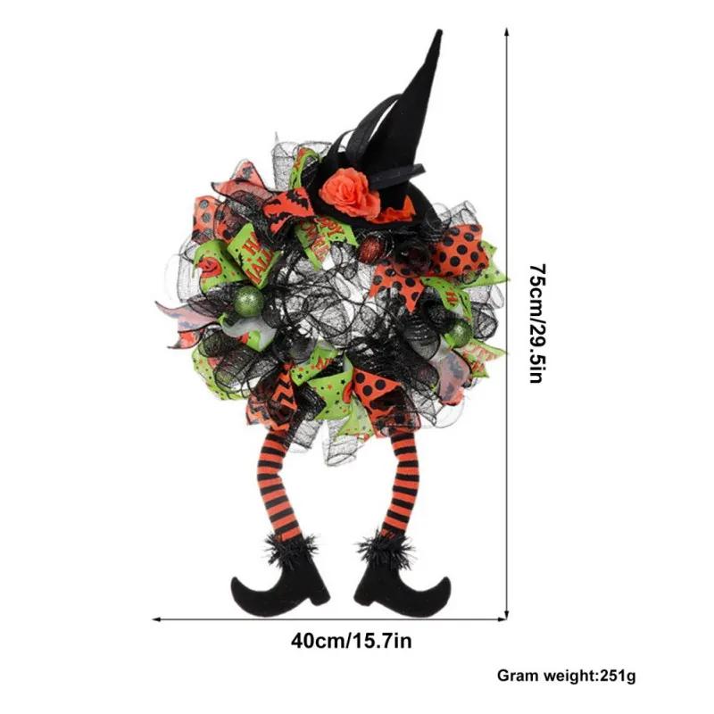 

Halloween Front Door Two Long Legs Witch Wreath Welcome Sign Door Hanging Wreath Suction Cup Hanger Decoration