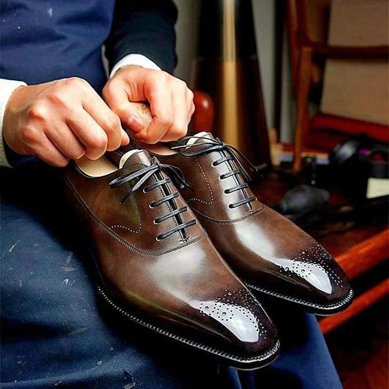 Oxfordschuhe für Herren Braun Schwarz Business Schnürung PU Büro Brogue Anzugschuhe De Vestir Hombre Herrenschuhe