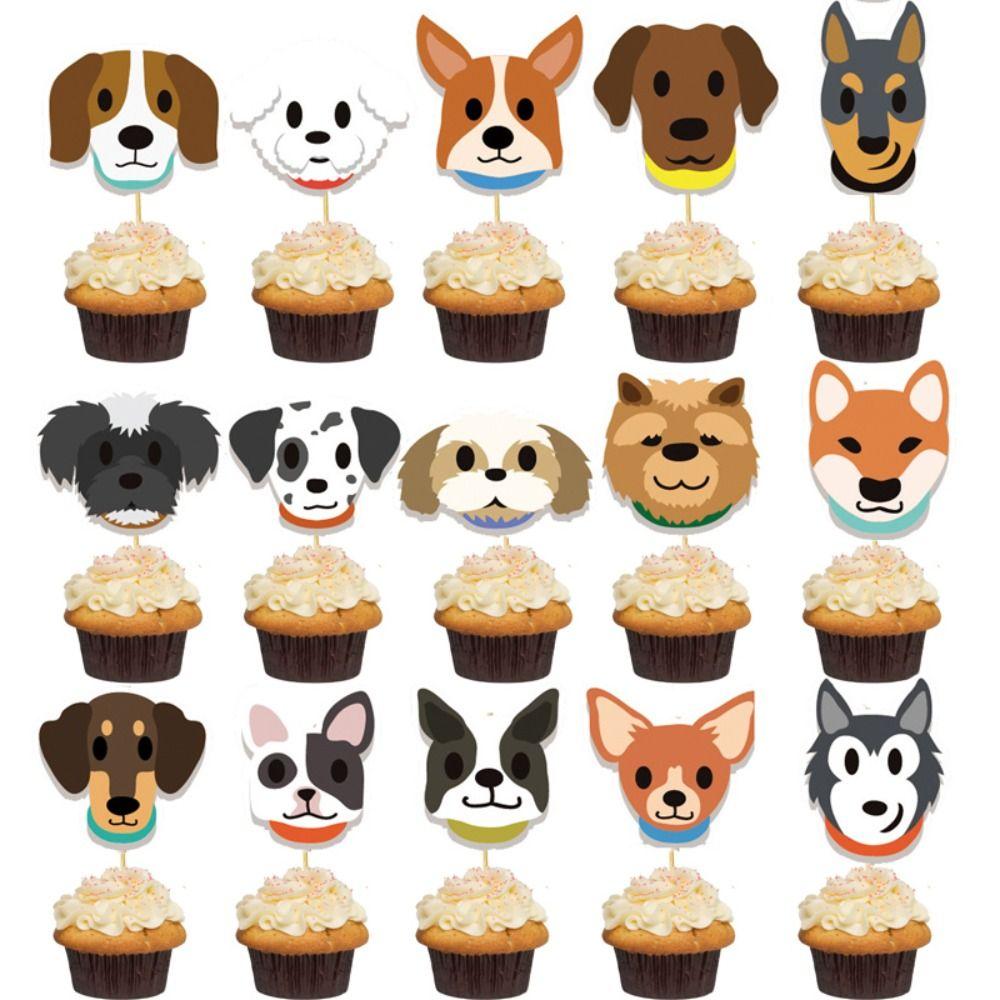 

Cute Dog Cake Insertion Label Mini Puppy Cupcake Topper Toothpick Flag Home 16pcs