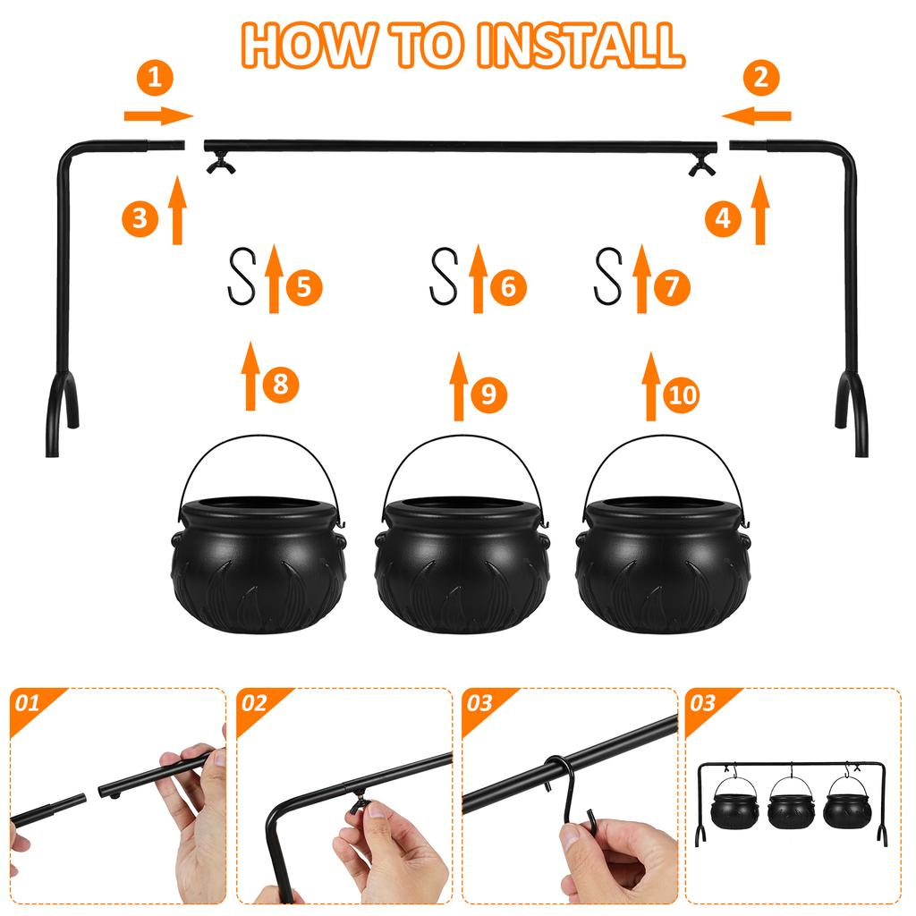 Halloween Candy Bowl Decorations Cauldron Bowls with Iron Rack, Halloween Party Decorations Candy Bucket