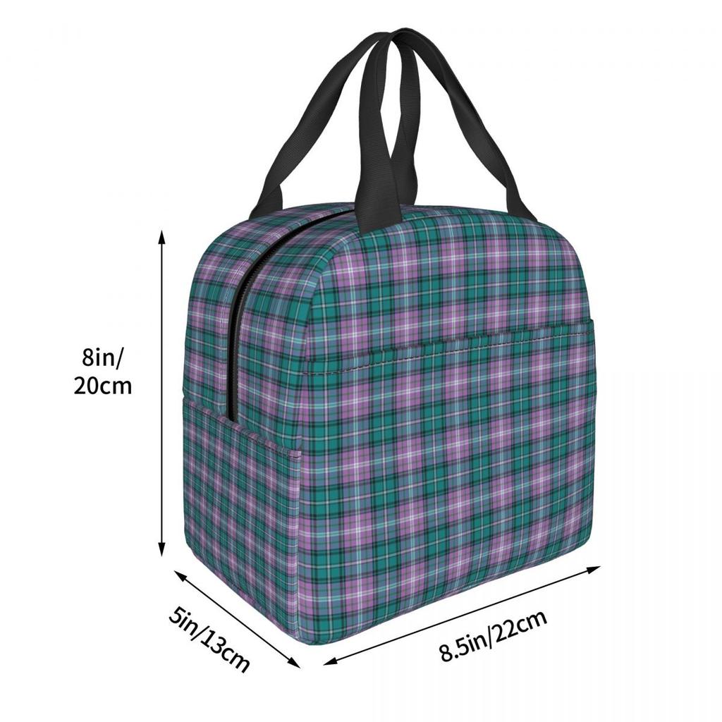 Purple Scottish Tartan Plaid Insulated Lunch Bag for Women Children Portable Food Boxes Thermal Lunch Box Tote