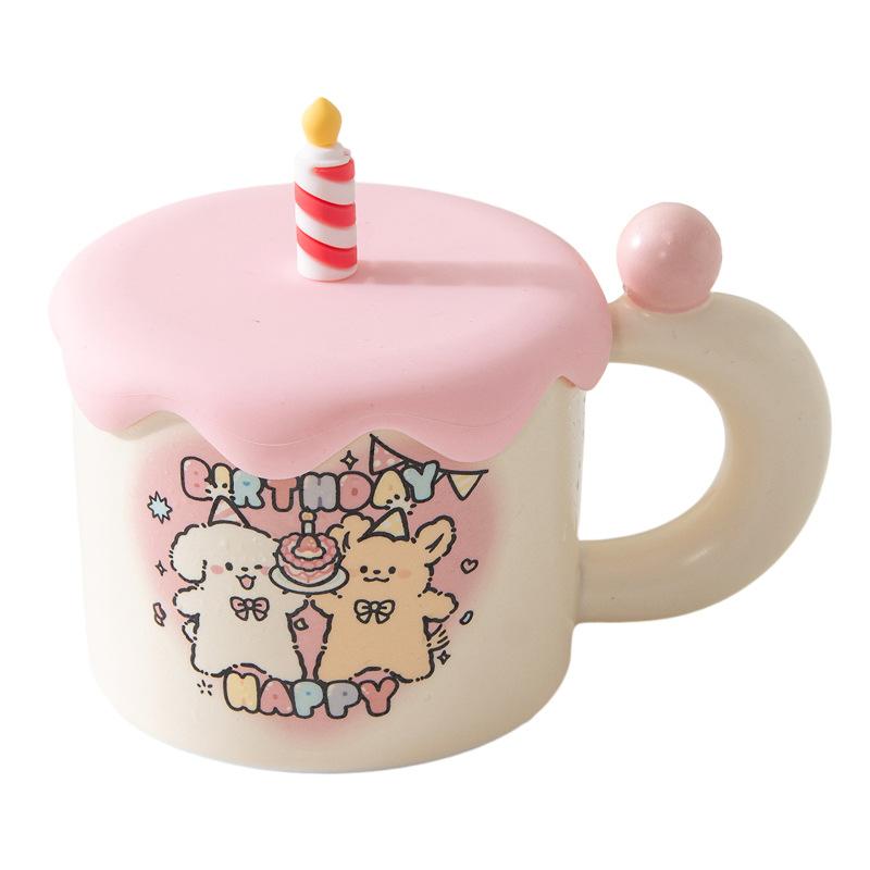 Birthday Ceramic Mug Cute Puppy Coffee Mug with Lid Gift for Girls Souvenir Drinking Cup