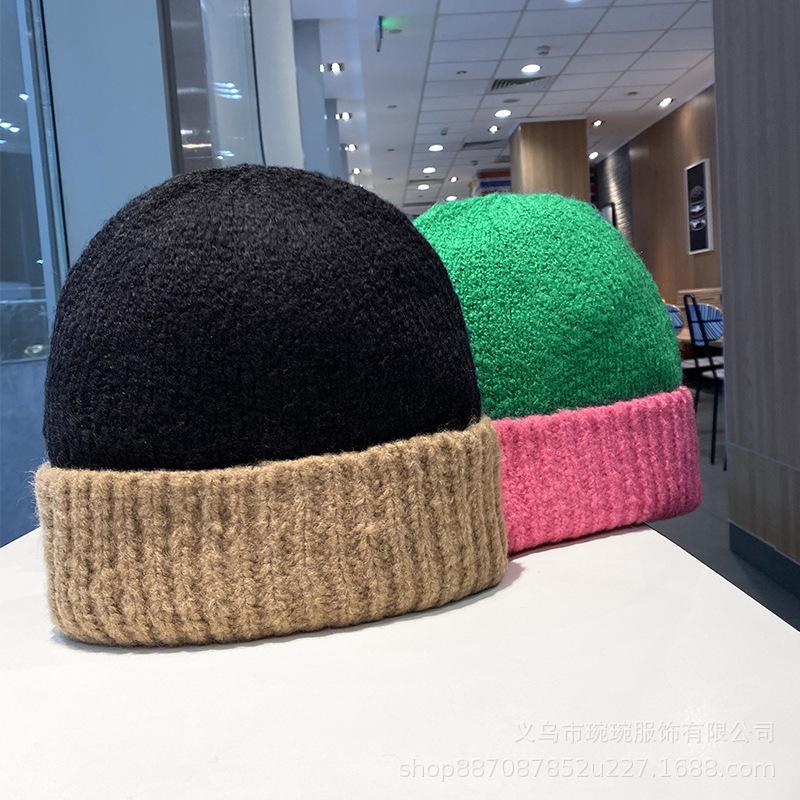 New Color Matching Wool Hat Women's Fashion Autumn and Winter Simple Knitted Hat Versatile Face Small Big Head Circumference Cold Hat