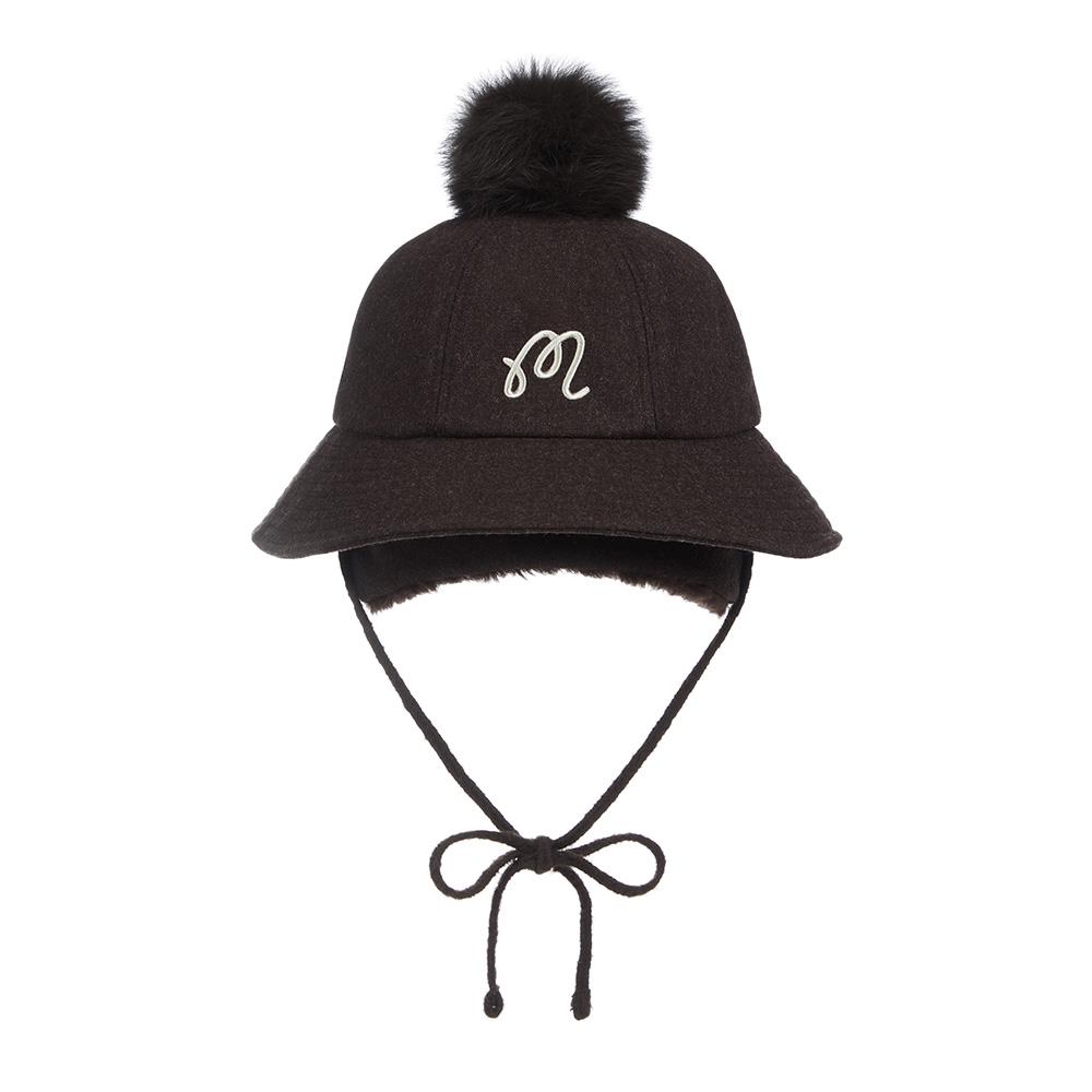 MALBON GOLF Real Fur Pom-Pom Wool Earmuff Bucket Hat Brown (Woman)