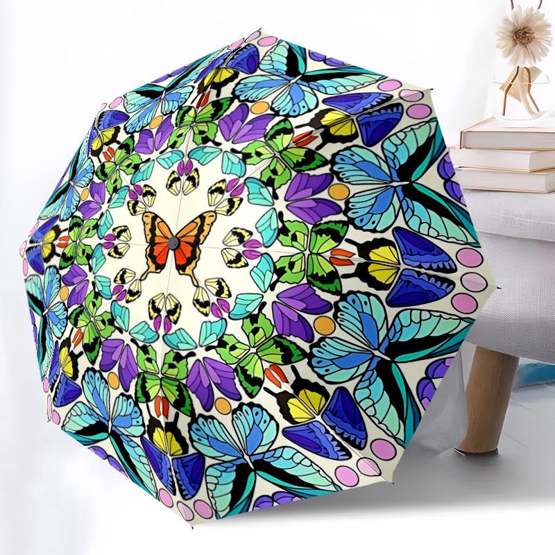 

1pc Butterfly Mandala Automatic Umbrella - Automatic Opening And Closing, Sturdy Iron Frame, Formal Occasions yy251018124