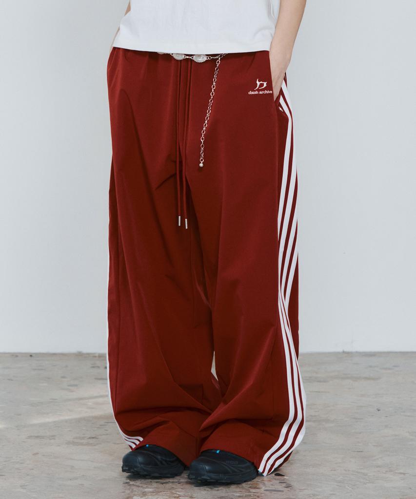 D.XO.H Snap Big Wide Nylon Track Pants Wine/White