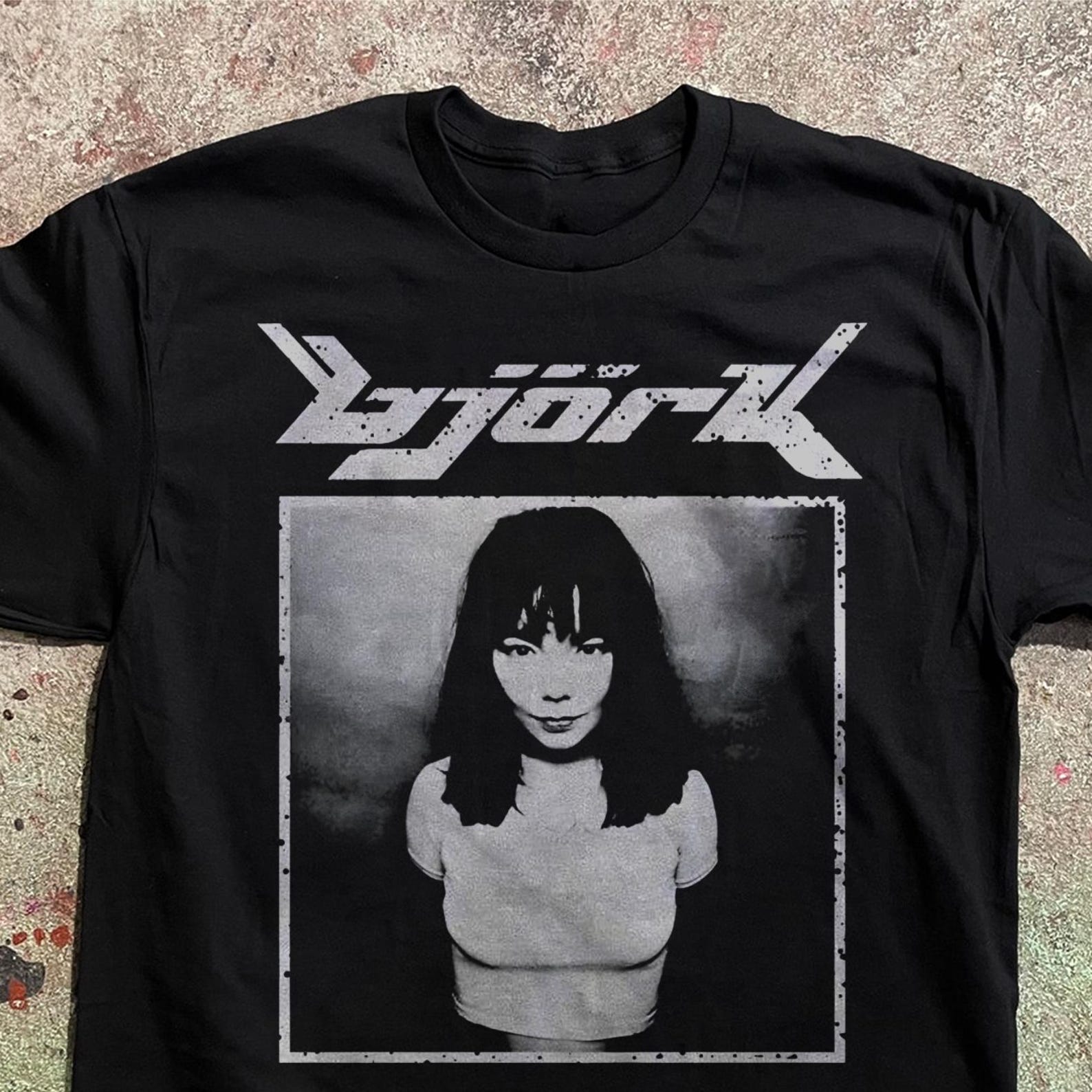 Björk Vintage Black and White Portrait T-Shirt, 90s Electronic Music Tee 4XL