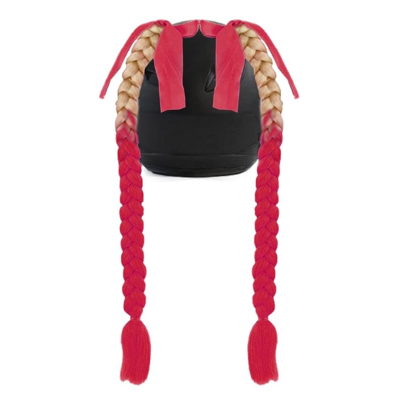 2pcs Motorcycle Helmets Ponytail with Bowknot Detachable Suction Cup Helmets Pigtail Universal Helmets Braid Multi Color