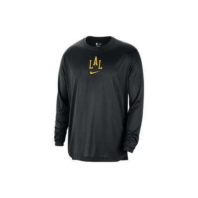 Camiseta Masculina de Manga Longa com Estampa de Letras Los Angeles Lakers Gola Redonda Secagem Rápida Preta DX9610-010