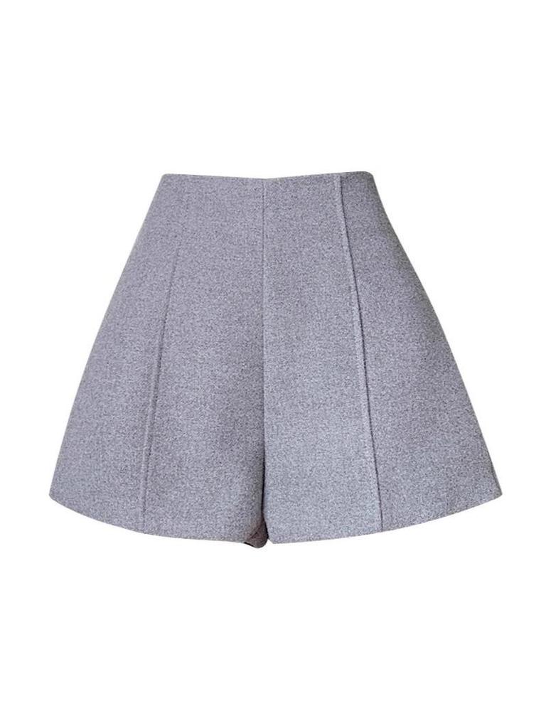 Women's Gray Retro Woolen Booty Shorts - Autumn/Winter Casual Straight Wide Leg Pants