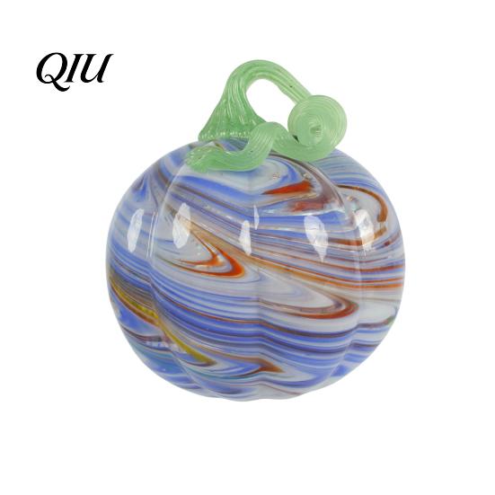 Fall Season Decoration Mini Hand Blown Glass Pumpkin Ornament, Collectible Thanksgiving Halloween Transparent Figurine Faux Crystal Hanging for Fall,