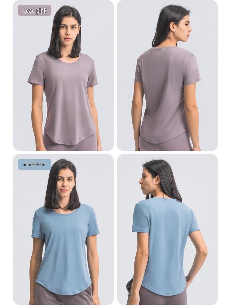 Vår/Sommar 2023 Dam Casual Lös T-shirt för Löpning och Yoga med Bar-Känsla