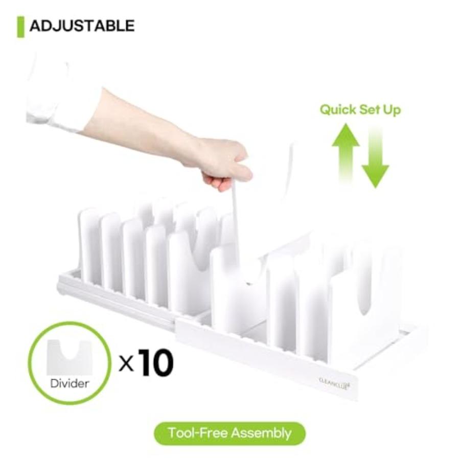 Kitchen Pots and Pans Organizer under Cabinet Bamboo Expandable Bakeware Cutting Board Tray Organizer Adjustable Pot Lids Holde