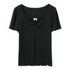 Sancai Plus Size Square Neck Ribbed Bowknot T-Shirt