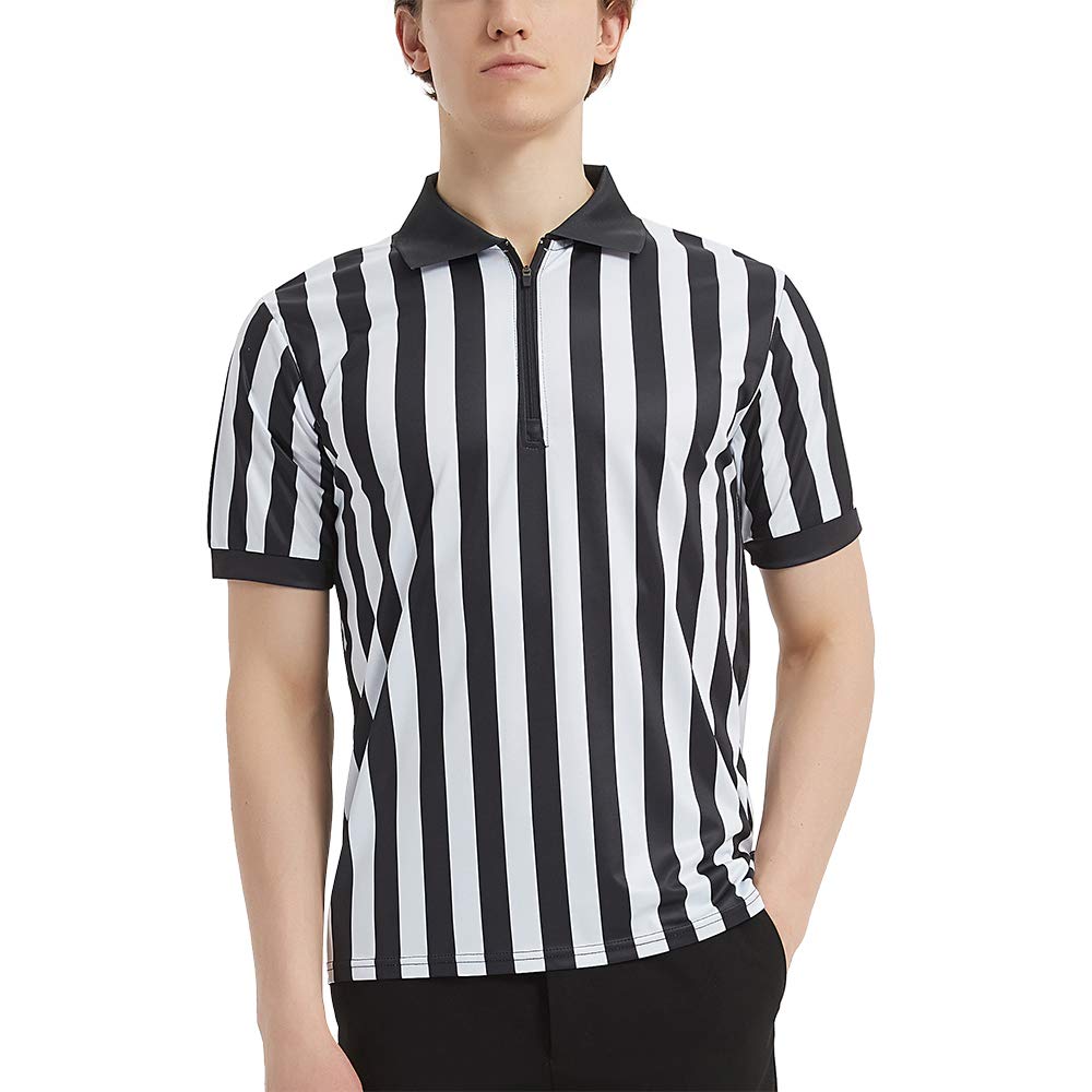 [Top Tie] Men's Referee Uniform, Short-Sleeve Shirt, Sweat-Wicking, Quick-Drying, Lightweight, with Zipper, for Soccer, Basketball, and Other Sports -