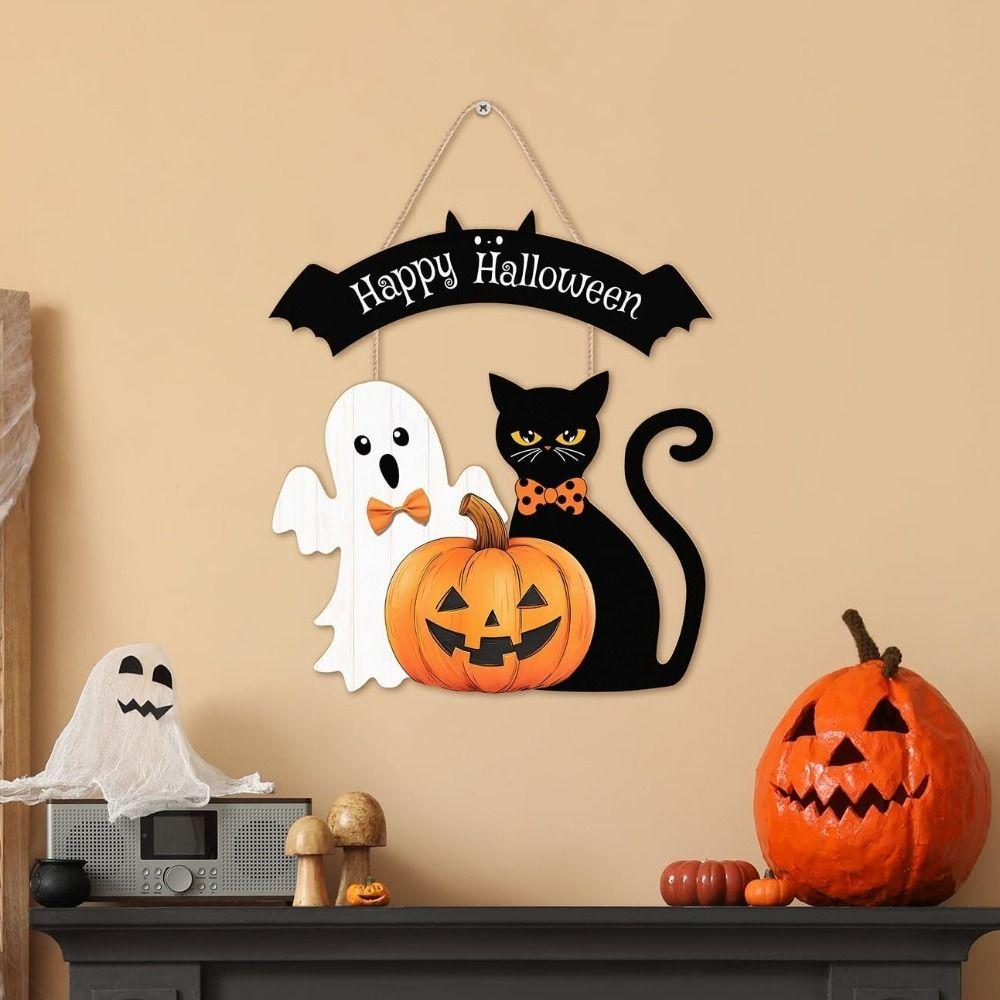 Kreatywny Wisiorek na Drzwi Szczęśliwego Halloween Drewniany Ozdoba DIY na Podwórko Dynia Rekwizyty na Imprezę Horror Dekoracja Domu