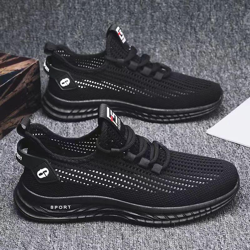 

Men s summer new breathable thin mesh shoes men s Korean version trendy one-pedal lazy shoes men s hollow fly-woven mesh shoes 44 чорний