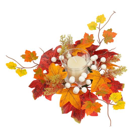 Rustic Fall Candle Decoration Rings Wreaths Artificial Maple Leaf Ring for Pillar Seasonal