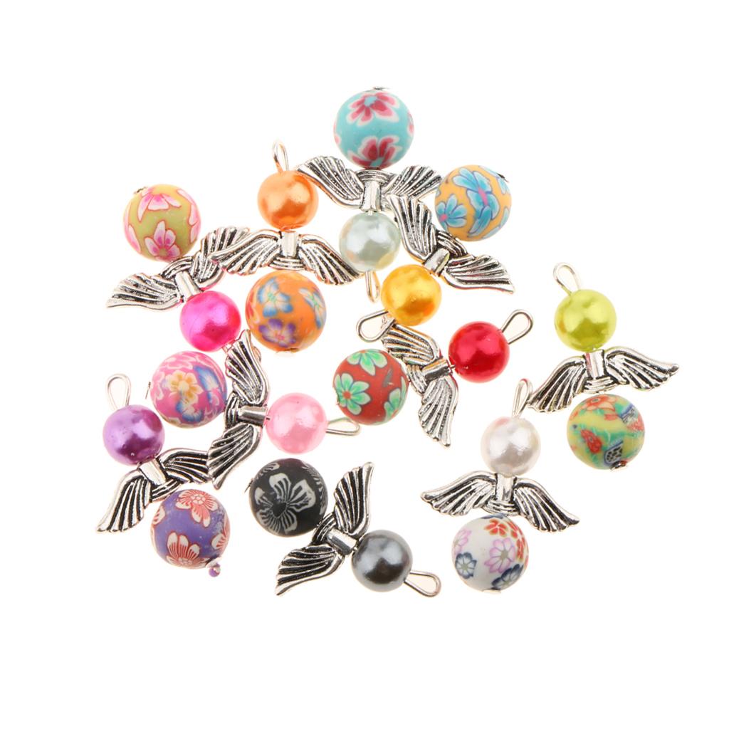 10 Delicate Angel Drop/Round Pearl Alloy Beads Pendants Charms Mixed Colors Gift Making Accessories