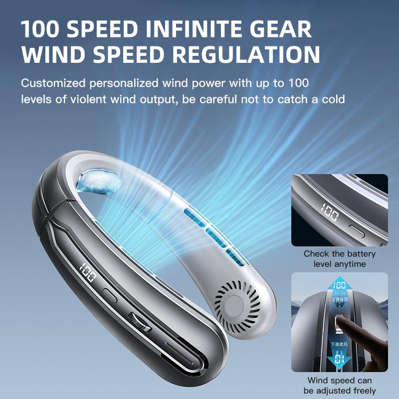 New 3000mA Portable Mini Hanging Neck Fan Bladeless Neckband Fan Digital Display Power Air Cooler USB Rechargeable Electric Fans