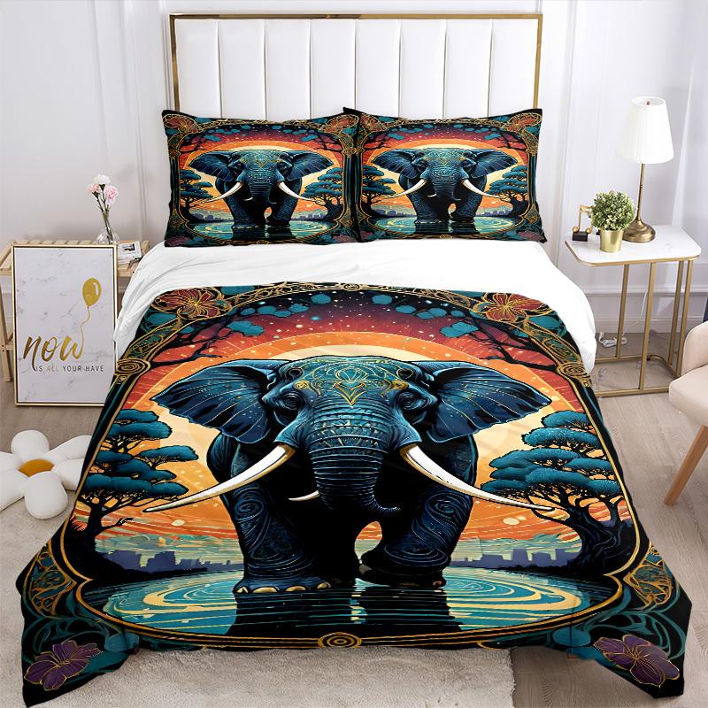 3pcs Elephant Art Print Duvet Cover Set -Includes 1 Duvet Cover and 2 Pillowcases, No Quilt Core, All-Season Home Decor yy251111128