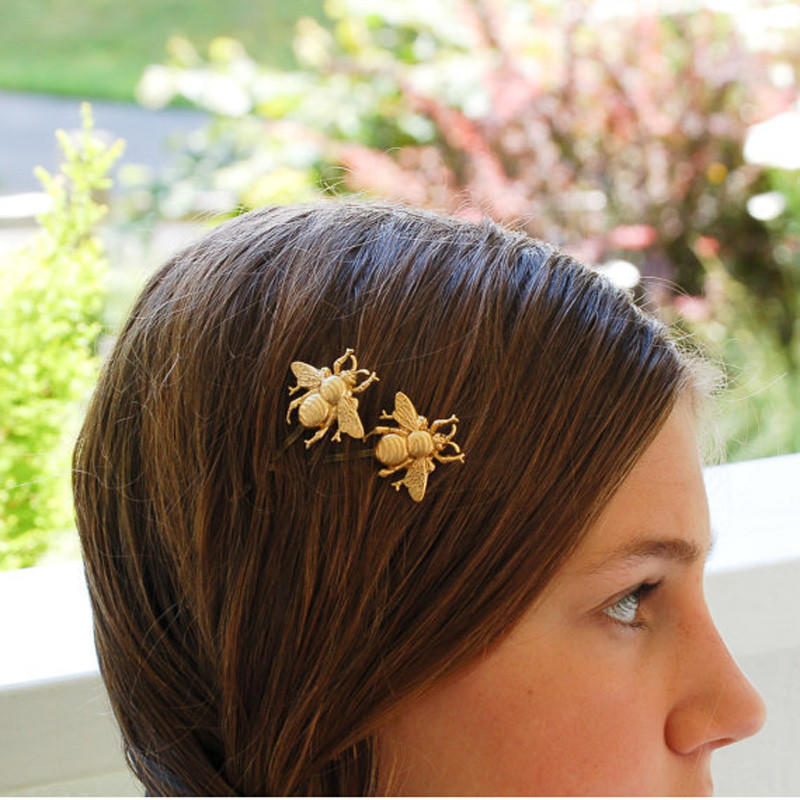 2PCS Girl Exquisite Gold Bee Hairpin Side Clip Hair Accessories