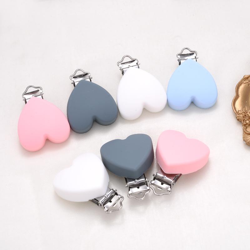 3Pcs Silicone Heart Shape Pacifier Clip DIY Baby Soother Nursing Dummy Holder Draft Teething Molar Toys Clips BPA Free