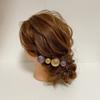 Japanese style hair accessory purple ball gold mizuhiki set, gold, kanzashi, leaf,