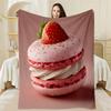 Erdbeer-Macaron-Kuchen-Muster Flanell bedruckte Decke geeignet für alle Jahreszeiten geeignet für Wohnzimmer Büro Sofa Reisen