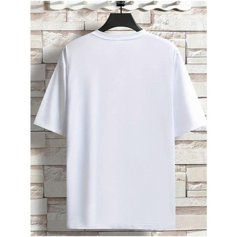 European Size [Plus Size Loose Fit T-Shirt] Relaxed Silhouette, Plus Size Men's Casual T-Shirt - Solid Color, Round Neck, Machine Washable Cotton