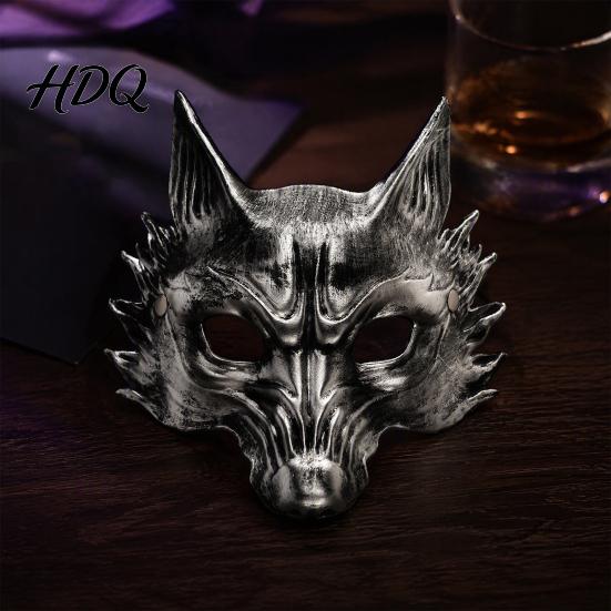 Wolfsmaske für Halloween Schwarz Gold Maske 3D PU-Schaum Mardi Gras Party Kostümzubehör Requisite Leichtes Cosplay Maskenball Kopfschmuck,