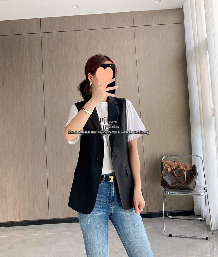 Automne 2024 Veste à col de costume coréen décontracté pour femmes - Haut sans manches Vêtement d'extérieur