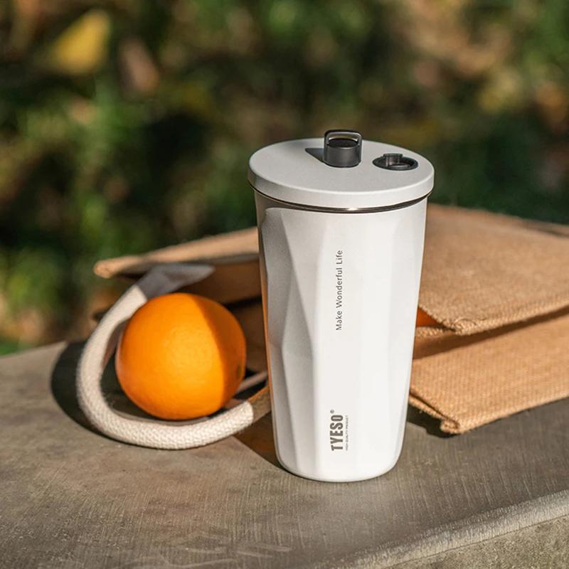 

Tyeso 600ml Portable Vacuum Insulated Mugs Stainless Steel Coffee Cup Ice Thermal Can Supply Large Capacity Straw Water Bottles 600ml білий