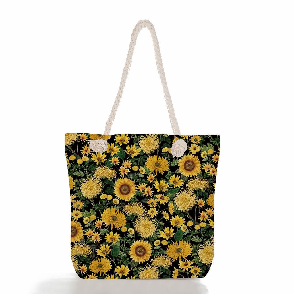 Multifunctional sunflower Printed Thick Rope Shoulder Beach Bag Casual large capacity handbag 7622