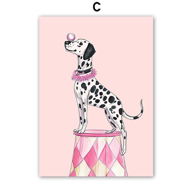 Pink Girl Lion Dog Balloon Cherry Nursery Wall Art Canvas Painting Cartoon Poster And Prints Pictures Baby Kids Room Home Decor