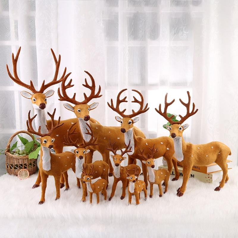 15/20/25/30/35cm Simulation Plush Reindeer Standing Christmas Sika Deer Xmas Elk Dolls Holiday Reindeer Figures