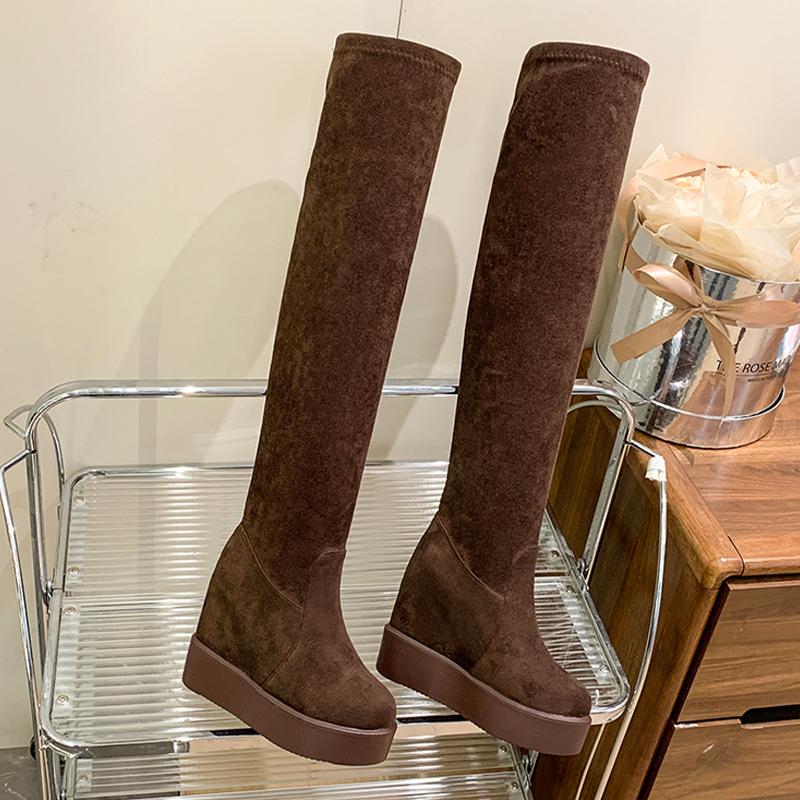 2026 New Wedges Women Long Boots Fashion Suede Dress Winter Shoes Cozy Over The Knee Warm Woman Boots Designer Botas Para Mujer