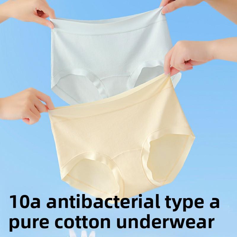 Female Spring and Summer Cotton 10A Anti Bacterial Breathable No Trace Middle Waist Briefs
