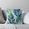 Tropical Blue Green Paradise Watercolor Leaves Throw Cushions & Pillows Without Core