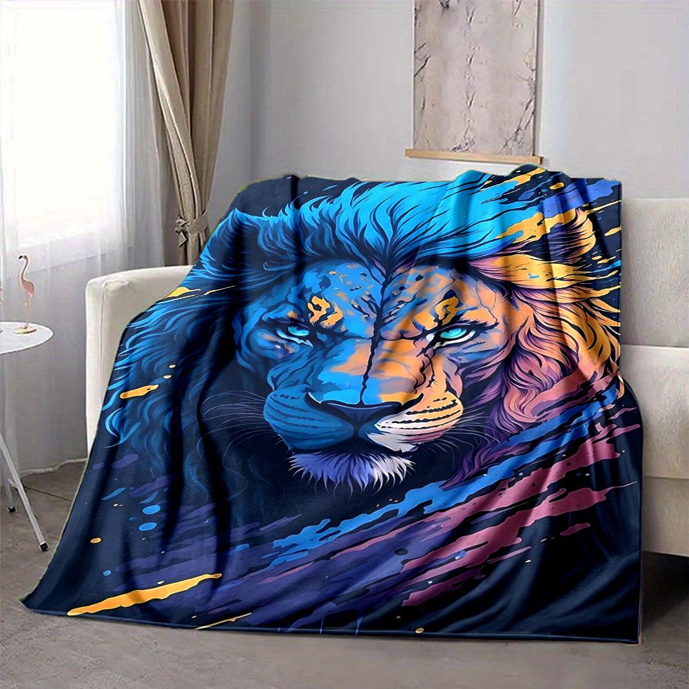 1pc Lion Blanket, Lightweight Flannel Throw Blanket For Sofa, Bed, Travel, Camping, Living Room, Office, Couch, Chair, And Bed