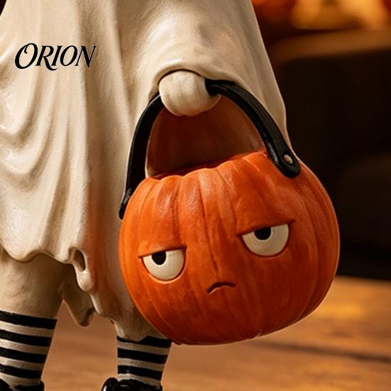 Halloween Resin Ornament Cute Ghost Statue, Black Cat Holding Pumpkin Bucket Ornament, Whimsical Home Accessories Figurine for Holiday Party