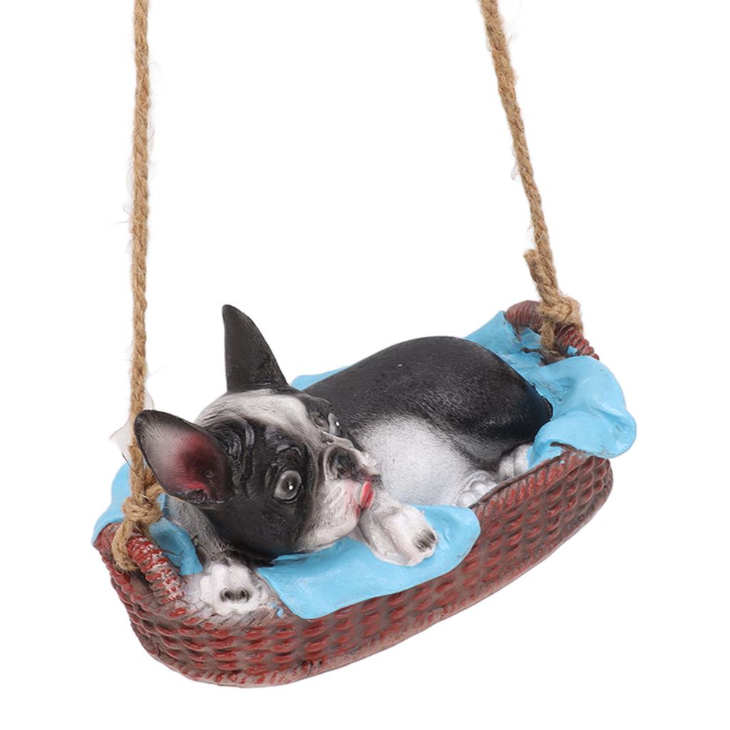 Garden Dog Statue Outdoor Resin Swing Ornament Hanging Decoration Home Bulldog Animal Gift Black