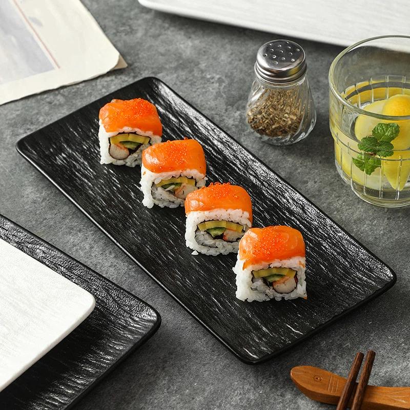Pp Stone Textured Rectangular Serving Plate Durable For Sushi Home Restaurant Daily Use