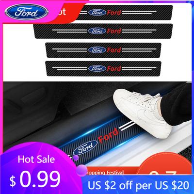 Car Sticker Hot For Ford Leather Car Door Plate Sill Anti Scuff Protector Welcome Pedal Threshold Sticker For Ford Ranger Focus