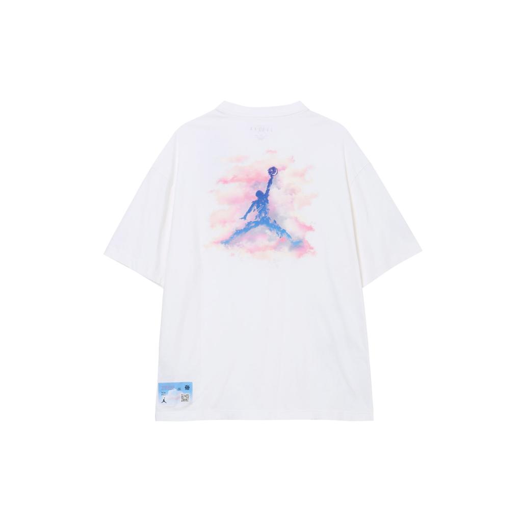 Jordan Next Stop Dongdan Series Cloud Logo Print Round Neck Short Sleeve Drop Shoulder T-Shirt Men Tops White FD6555-100